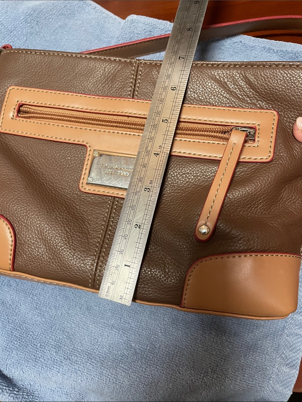 Tignanello Tan and Brown Leather Crossbody with Striped Lining - Picture 8 of 8